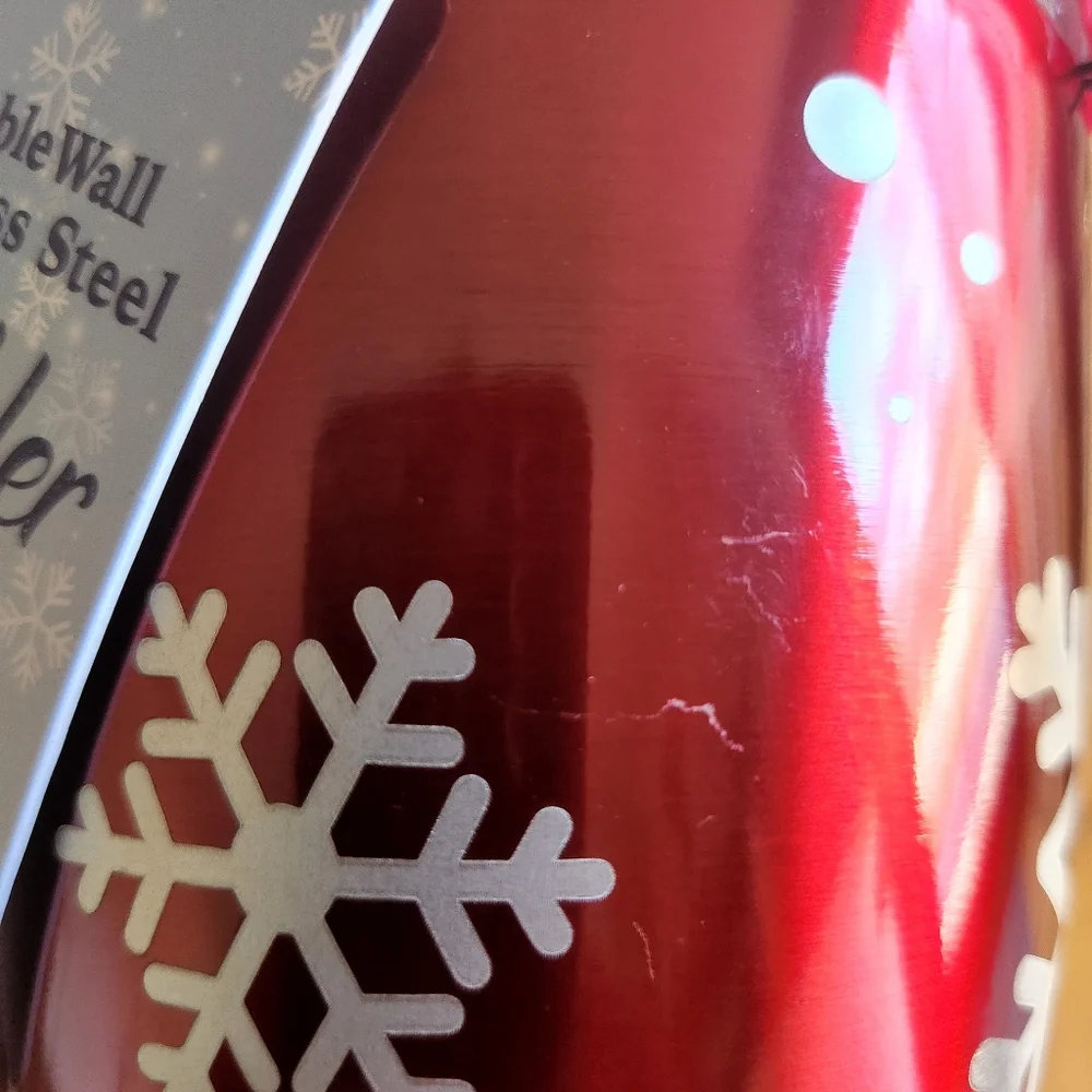 Christmas Stainless Steel Double Wall Tumbler Cup With Straw Snowflakes Red NWT